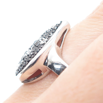 925 Sterling Silver Real Black Spinel Gemstone & C Z Teardrop Ring Size 7