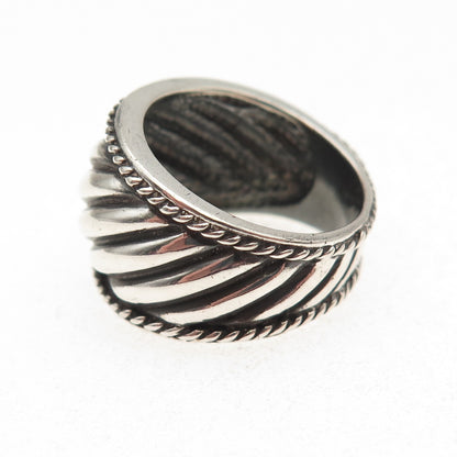 925 Sterling Silver Vintage Modernist Ribbed Oxidized Ring Size 7.25