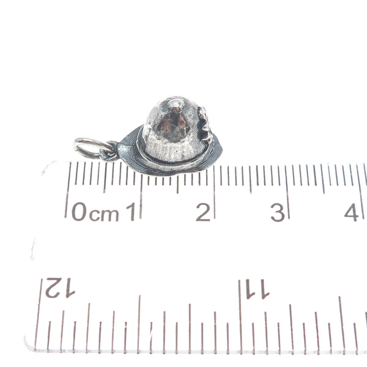 925 Sterling Silver Vintage Firefighter Helmet Oxidized Minimalist 3D Pendant