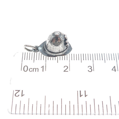 925 Sterling Silver Vintage Firefighter Helmet Oxidized Minimalist 3D Pendant
