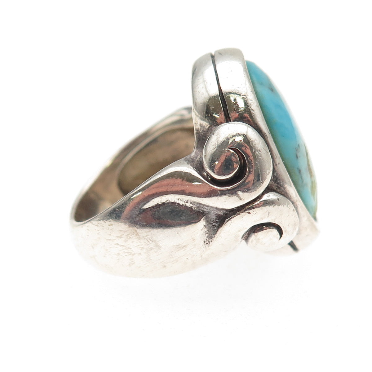 Barse 925 Sterling Silver Vintage Real Tyrone Turquoise Modernist Ring Size 6.25