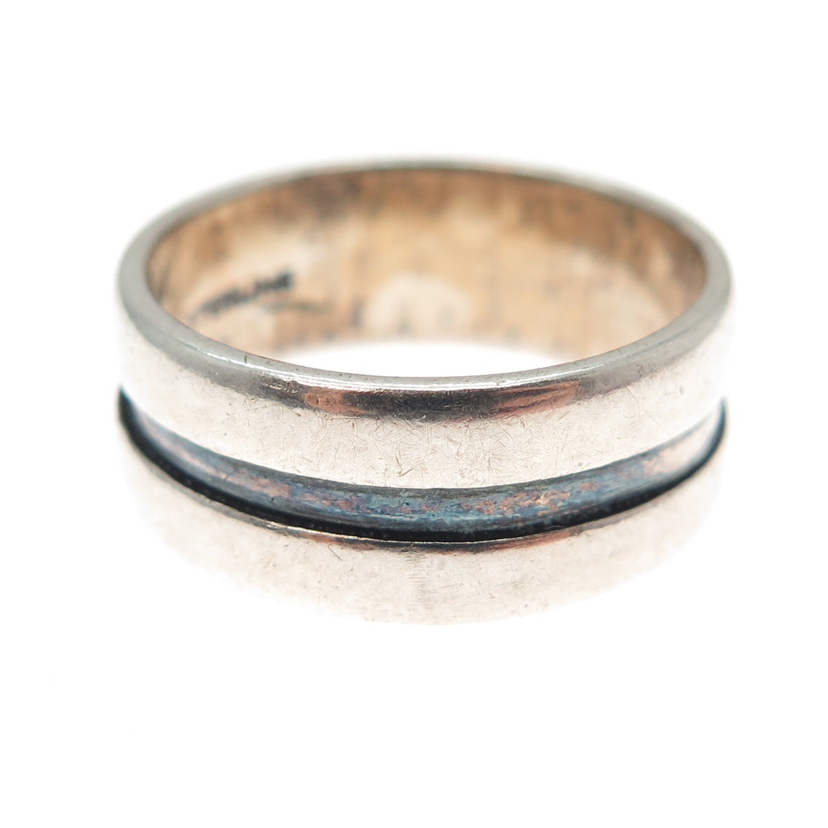 THE SILVERSMITH Sterling Silver Vintage Modernist Oxidized Band Ring Size 7.25