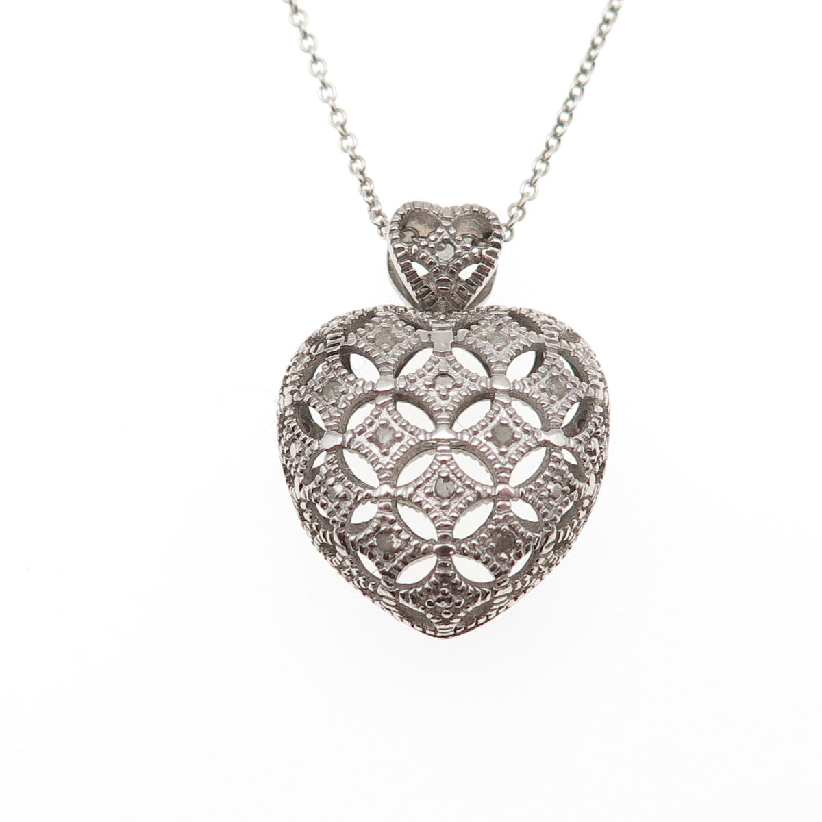 DBJ Dee Berkle 925 Sterling Silver Real Diamond Heart Cable Chain Necklace 18"