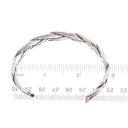 925 Sterling Silver Vintage Woven Oxidized Adjustable Cuff Bracelet 6.75"