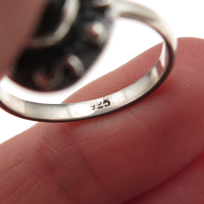 925 Sterling Silver Vintage Real Cat's Eye Modernist Oxidized Ring Size 8