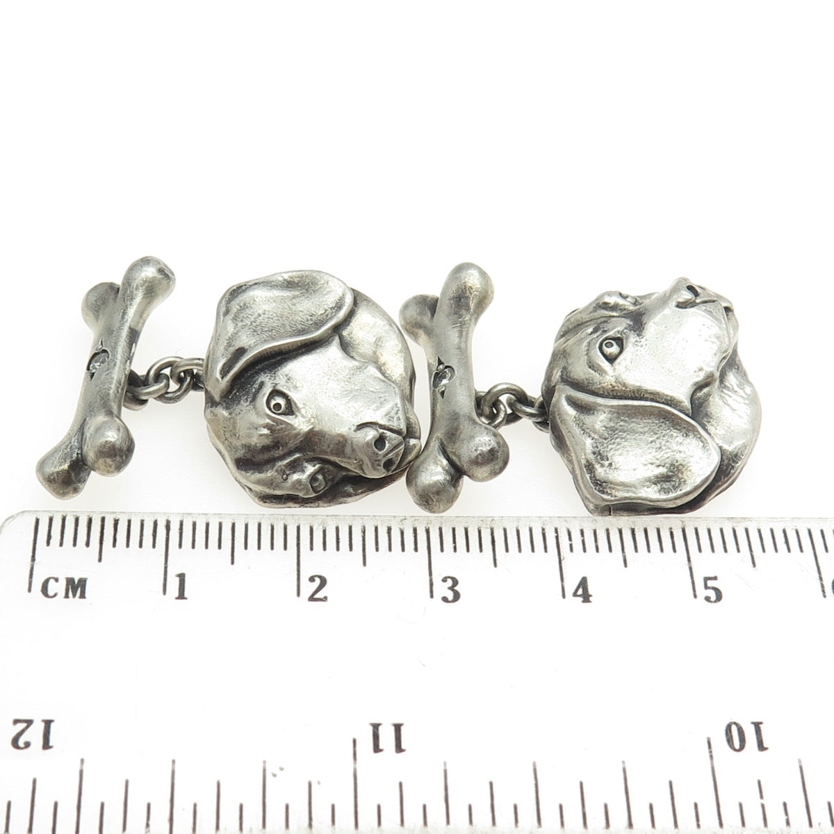 925 Sterling Silver Vintage Real Round-Cut Diamond Jack Russell Dog Cufflinks