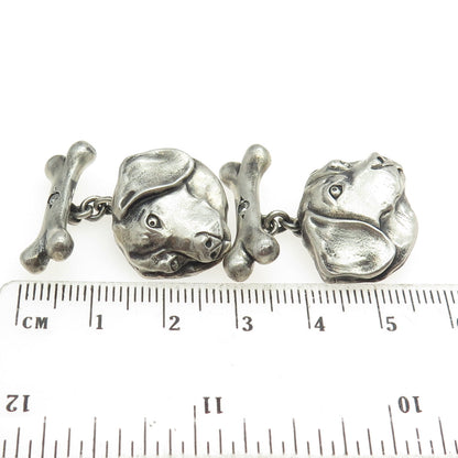 925 Sterling Silver Vintage Real Round-Cut Diamond Jack Russell Dog Cufflinks