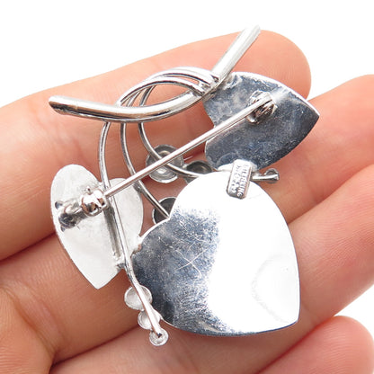CARL ART 925 Sterling Silver Antique Art Deco Floral Heart Pin Brooch