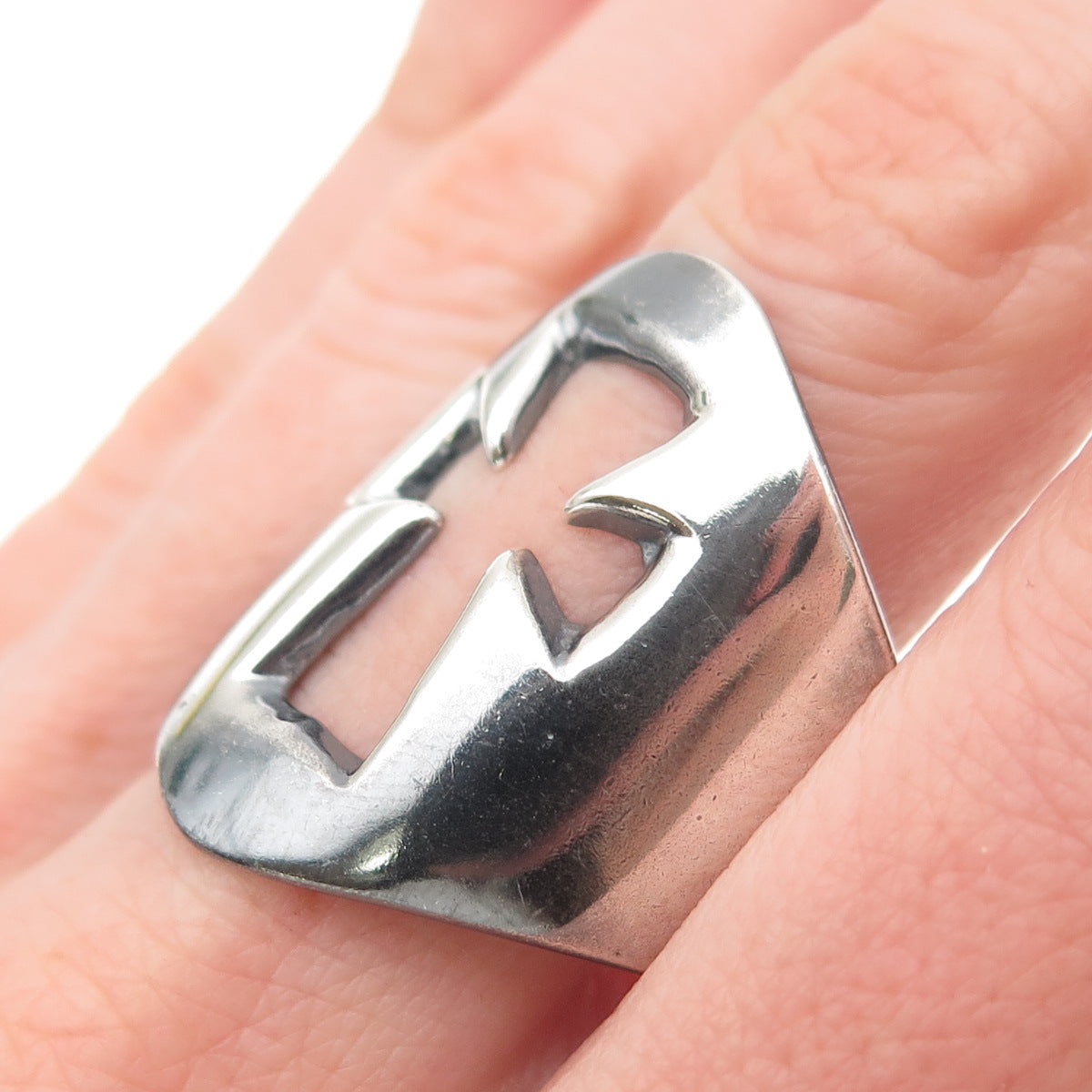 925 Sterling Silver Vintage Mexico Cross Oxidized Ring Size 13