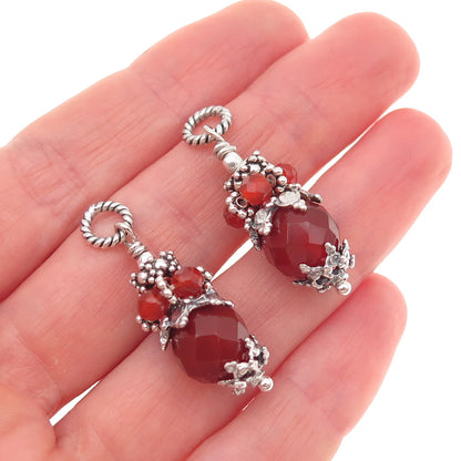 925 Sterling Silver Vintage Real Carnelian Granulated Jacket Earrings