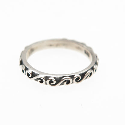 925 Sterling Silver Vintage Swirl Stackable Oxidized Band Ring Size 3.75