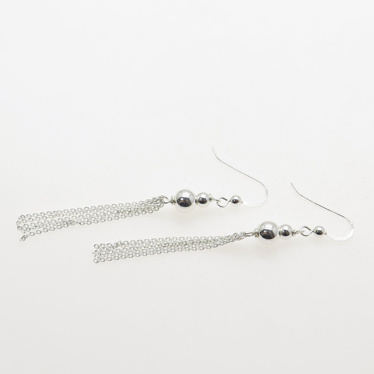 925 Sterling Silver Tassel Chain Drop Earrings