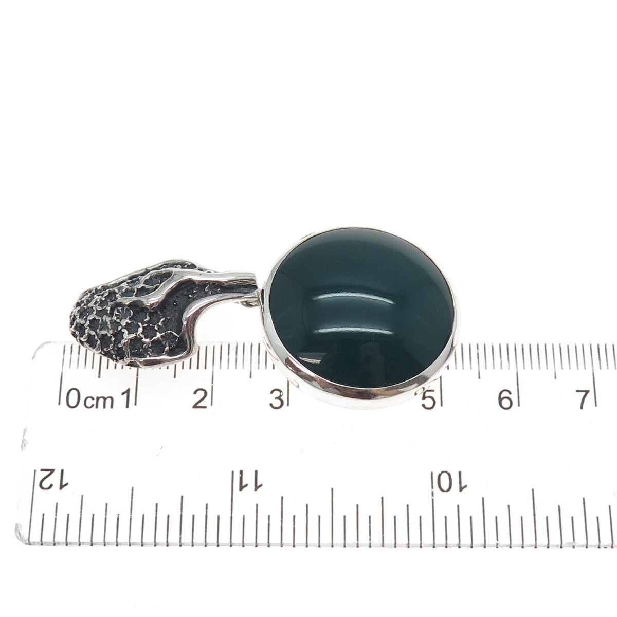 ZUMAN Sterling Silver Vintage Israel Real Green Onyx Modernist Oxidized Pendant