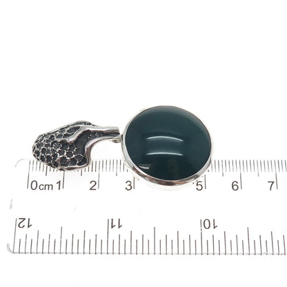 ZUMAN Sterling Silver Vintage Israel Real Green Onyx Modernist Oxidized Pendant