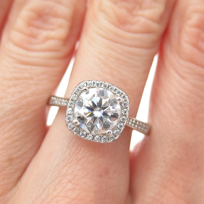 925 Sterling Real Center-Stone Moissanite & C Z Engagement Ring Size 9.75