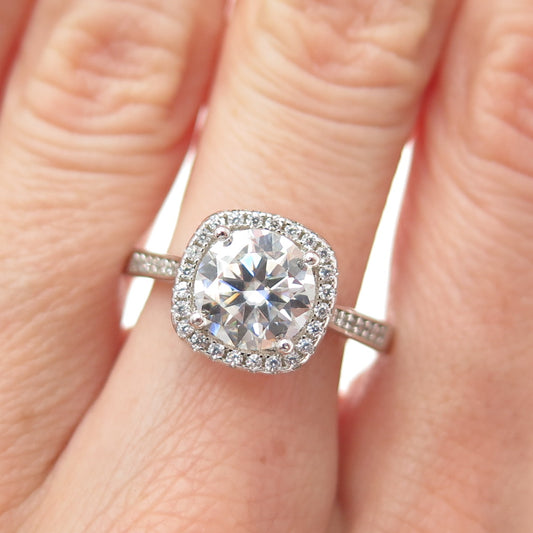 925 Sterling Real Center-Stone Moissanite & C Z Engagement Ring Size 9.75
