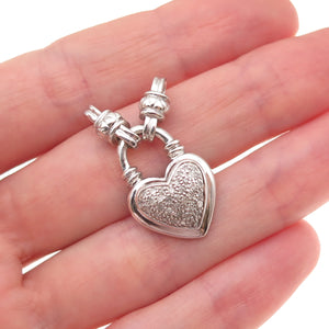 925 Sterling Silver Real Round-Cut Diamond Heart Centerpiece Slide Pendant