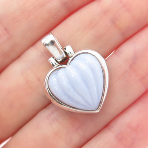 MICHELLE ALBALA Sterling Silver Vintage Real Lavender Jade Heart Charm Pendant