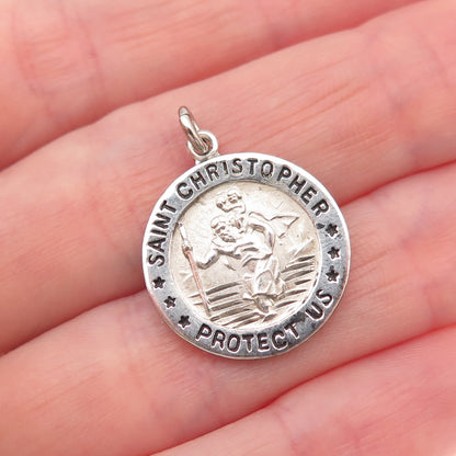 Chapel 925 Sterling Silver Vintage St. Christopher Religious Mini Charm Pendant