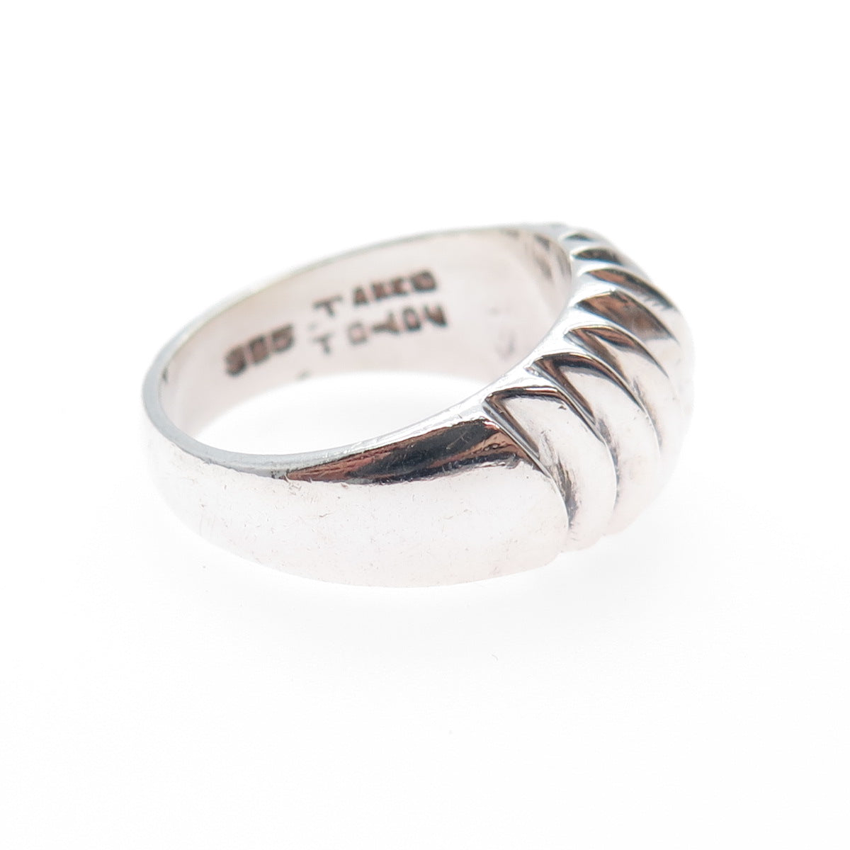 925 Sterling Silver Vintage Mexico Modernist Ribbed Oxidized Ring Size 7.5