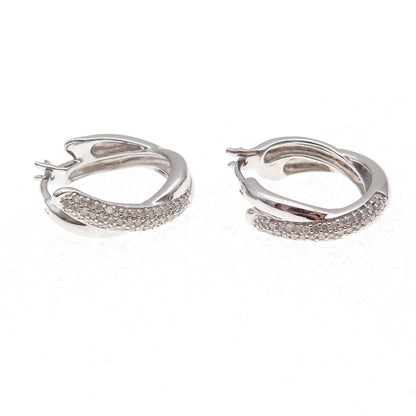 925 Sterling Silver Real Round-Cut Diamond Crisscross Hoop Earrings