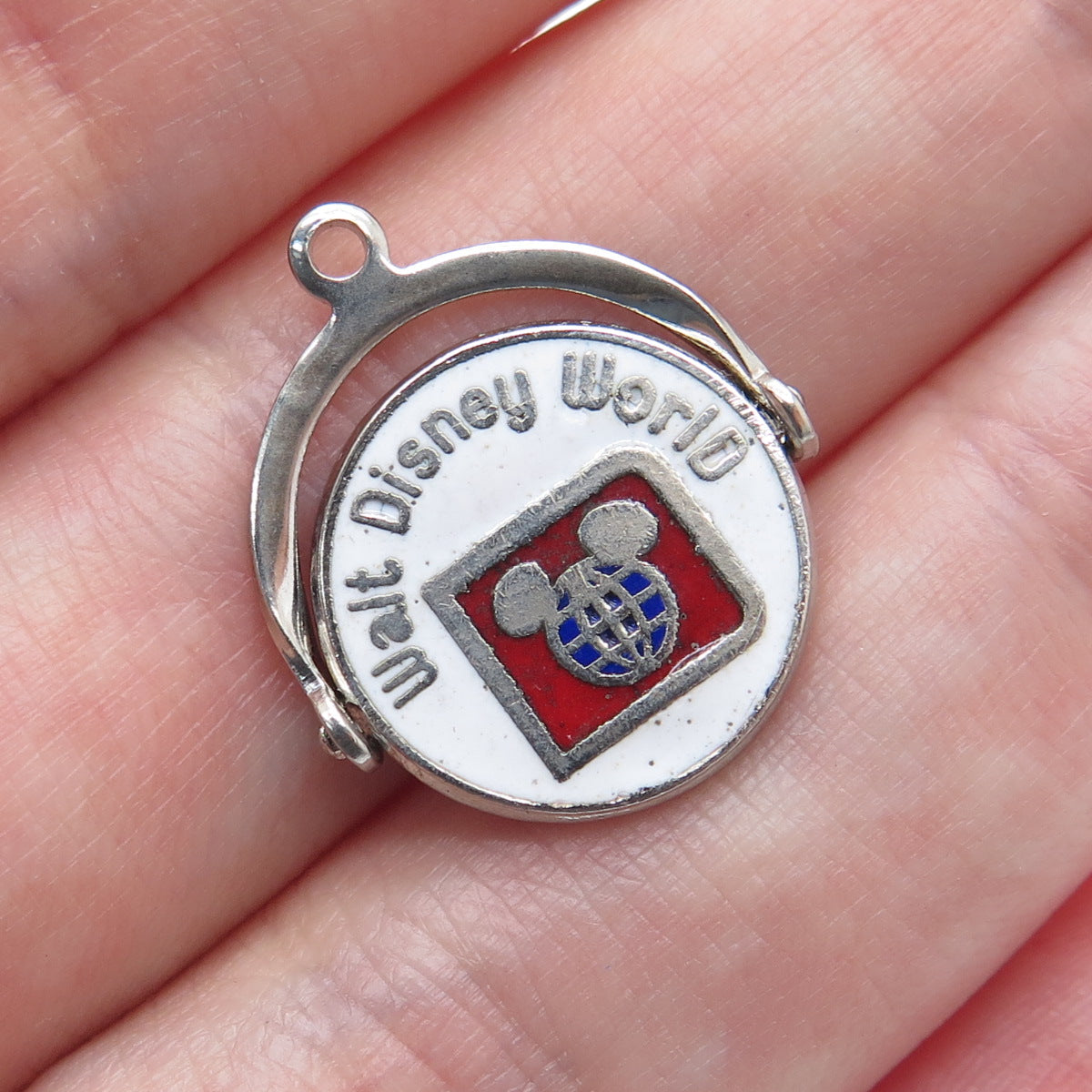 WALT DISNEY Sterling Silver Vintage Enamel Mickey Mouse Reversible Mini Pendant