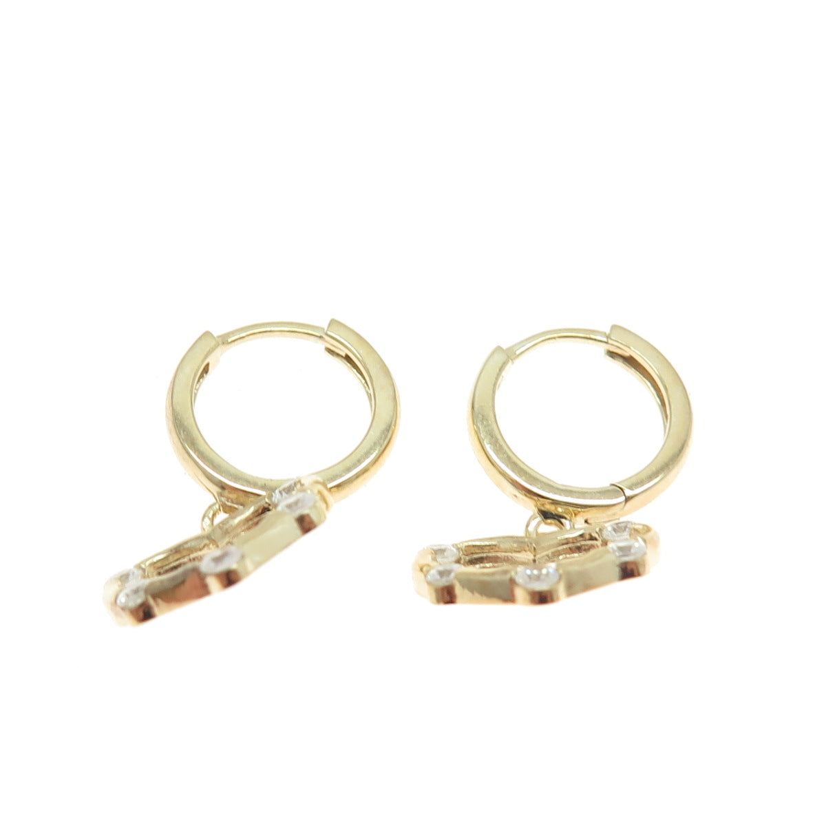 925 Sterling Silver Gold Plated Round-Cut Shaped C Z Open Heart Huggie Earrings