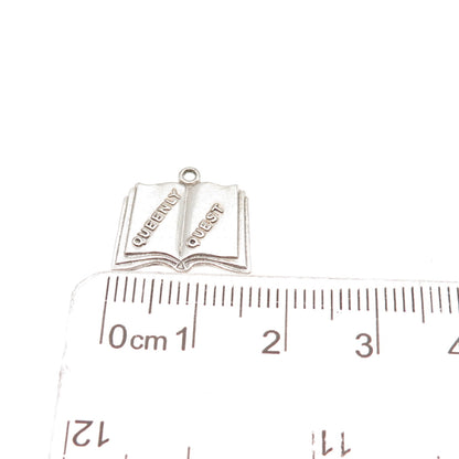 925 Sterling Silver Antique Art Deco Queenly Quest Book Mini Charm Pendant