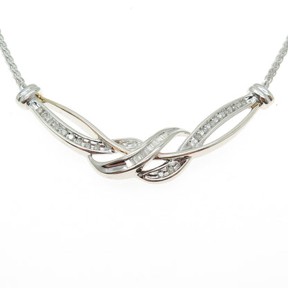 SUN 925 Sterling Silver Real Diamond Twisted Knot Woven Chain Necklace 18"