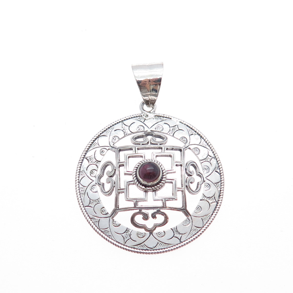 925 Sterling Silver Vintage Real Tourmaline Ornate Charm Pendant