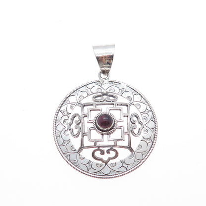 925 Sterling Silver Vintage Real Tourmaline Ornate Charm Pendant