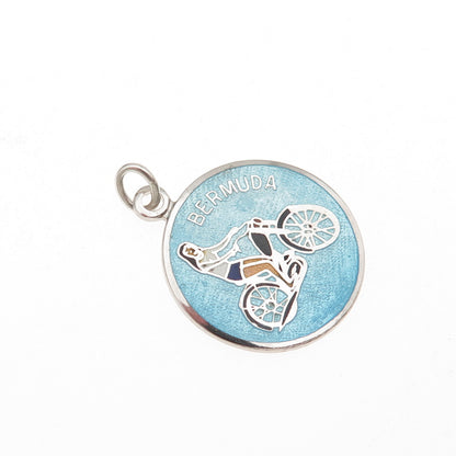 Breadner Co. 925 Sterling Silver Vintage Enamel Bermuda Moto Biker Charm Pendant