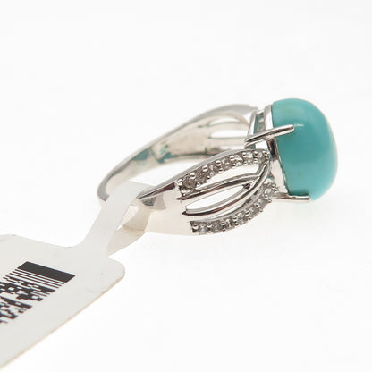 925 Sterling Silver Real Sleeping Beauty Turquoise & White Topaz Ring Size 8