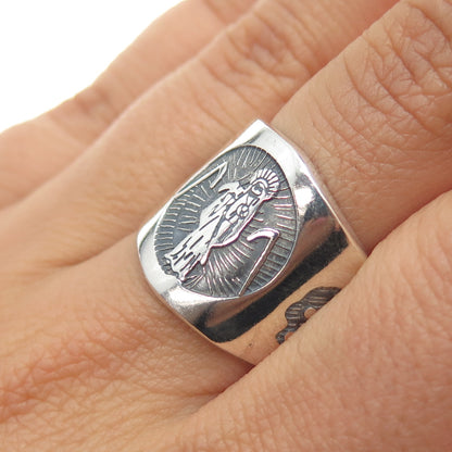 925 Sterling Silver Vintage Mexico Santa Muerte Oxidized Ring Size 8