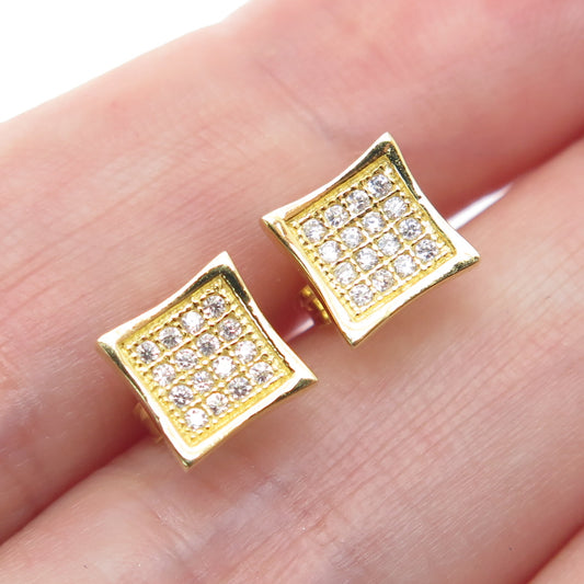 925 Sterling Silver Gold Plated Round-Cut C Z Princess Square Stud Earrings