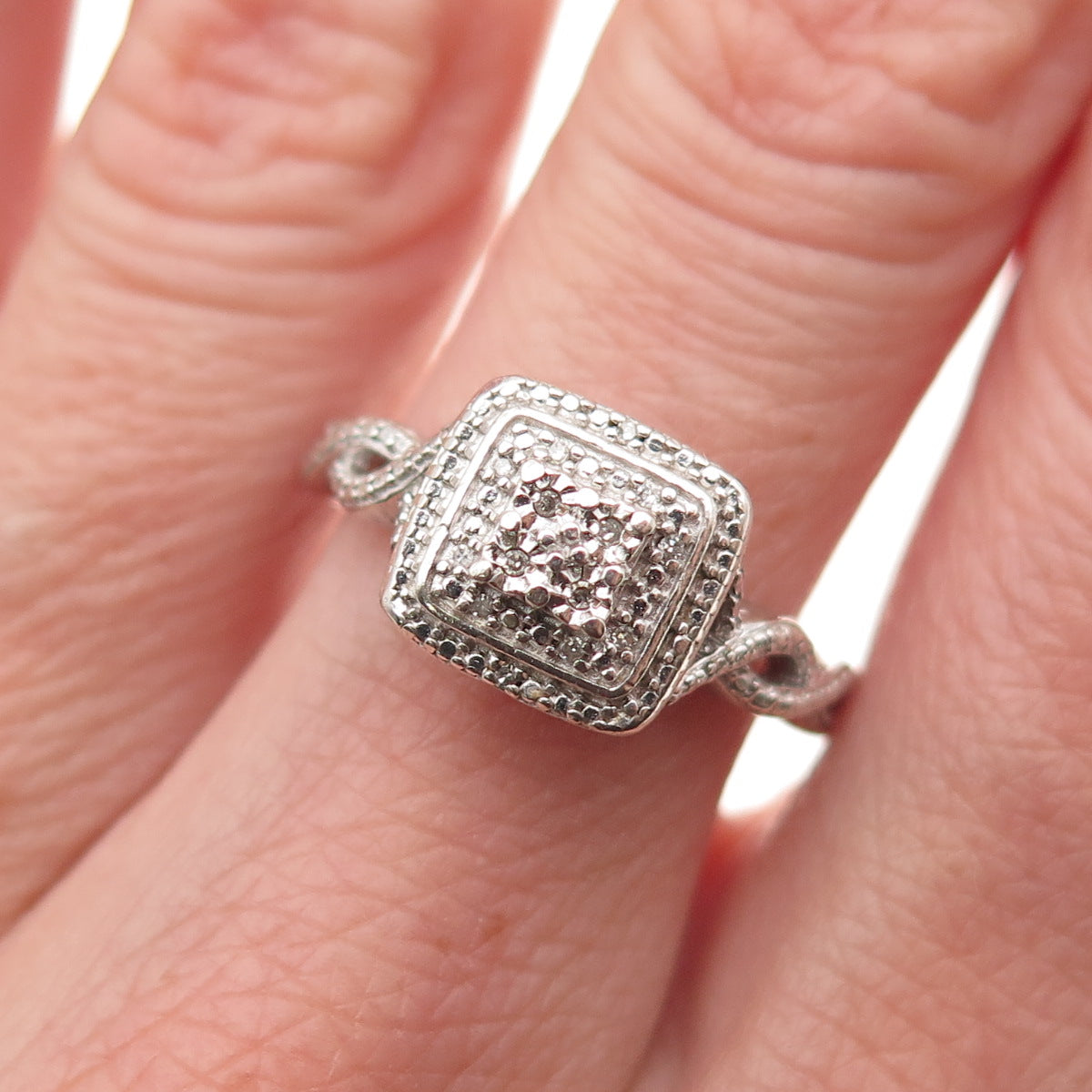 925 Sterling Silver Real Round-Cut Diamond Promise Ring Size 7