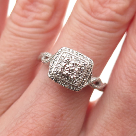 925 Sterling Silver Real Round-Cut Diamond Promise Ring Size 7