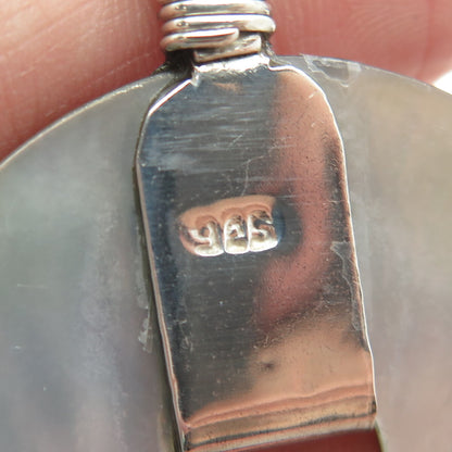 925 Sterling Silver Vintage Real Abalone Shell Amulet Pendant