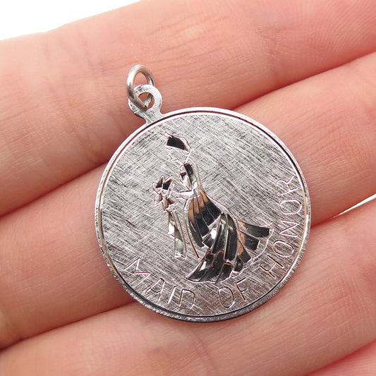 925 Sterling Silver Vintage Engraved Maid of Honor Charm Pendant