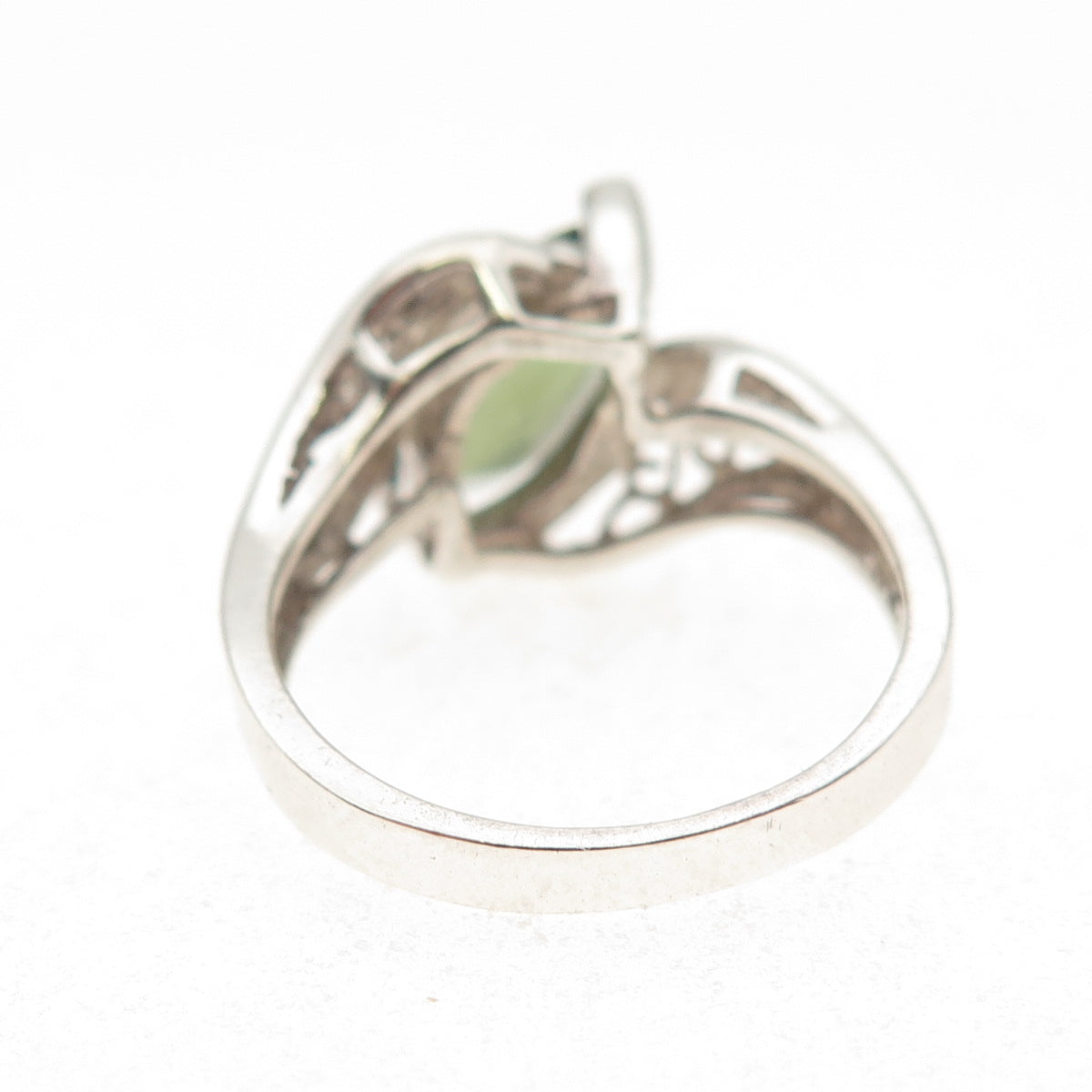 925 Sterling Silver Vintage Real Marquise-Cut Peridot Swirl Bypass Ring Size 7