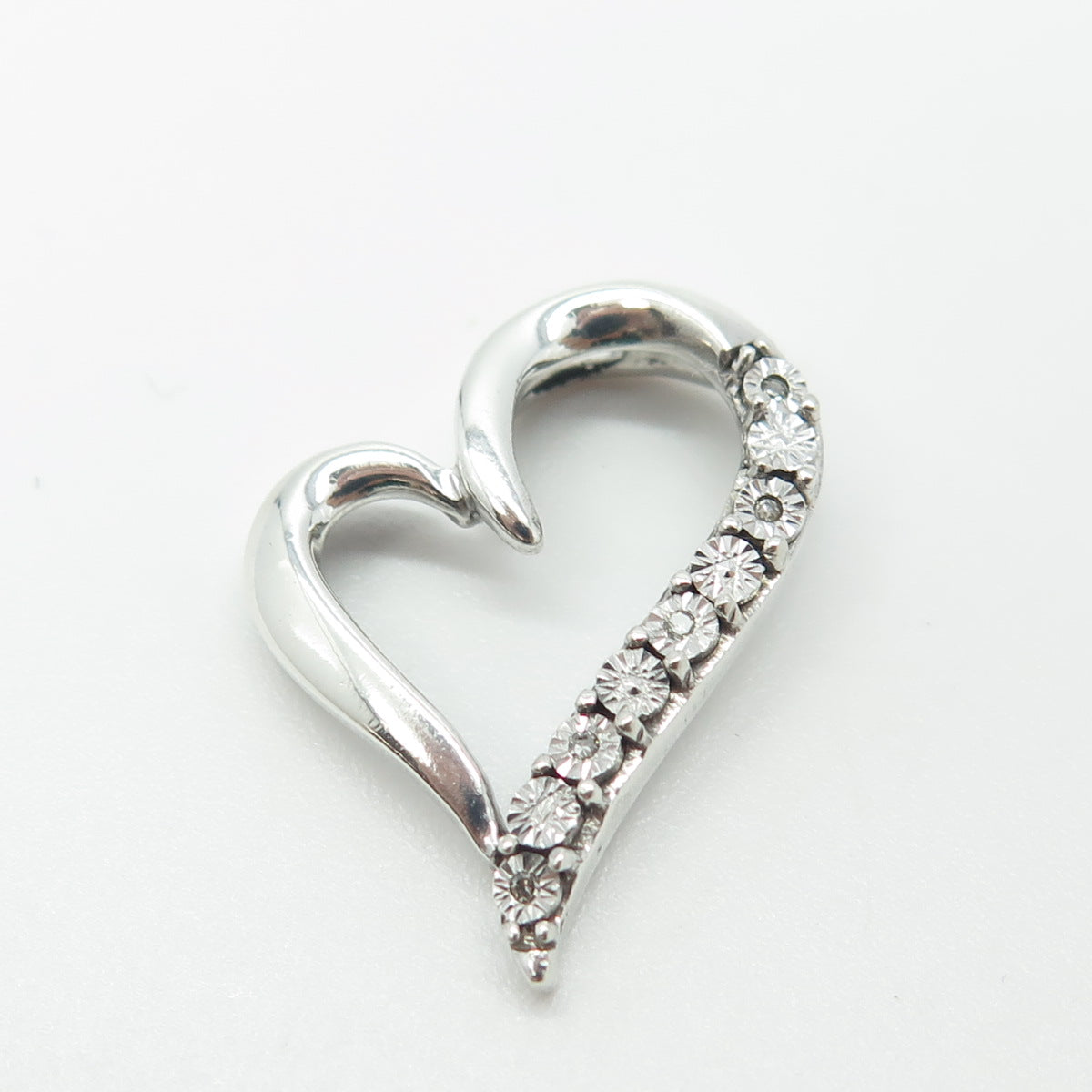 925 Sterling Silver Real Round-Cut White Diamond Open Heart Pendant