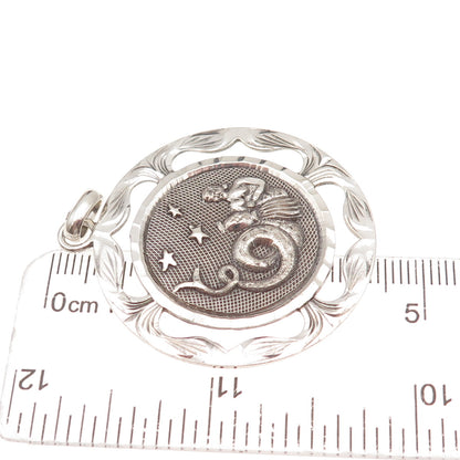 925 Sterling Silver Vintage Mexico Aquarius Zodiac Sign Oxidized Pendant