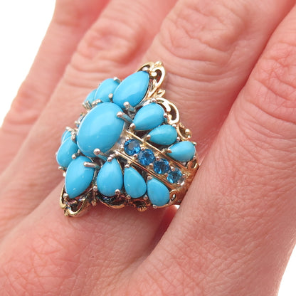 Chuck Clemency 925 Sterling Silver 2-Tone Real Turquoise Apatite Ring Size 8.25