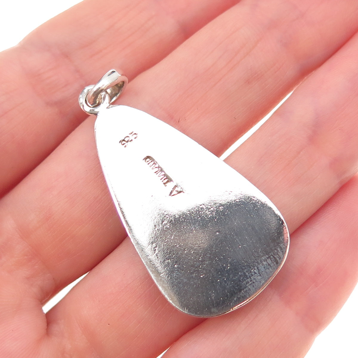 925 Sterling Silver Vintage Real Black Onyx & MOP Modernist Charm Pendant