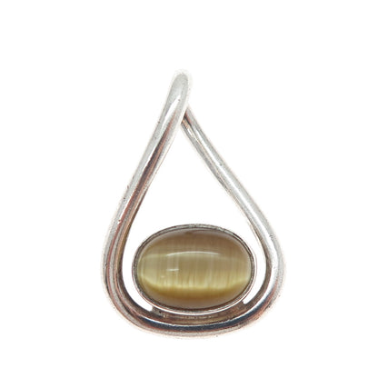 925 Sterling Silver Vintage Real Tiger Eye Teardrop Charm Pendant