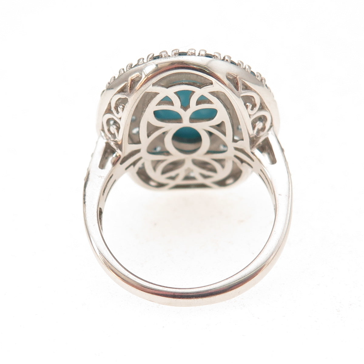 925 Sterling Silver Real Sleeping Beauty Turquoise & Blue Topaz Ring Size 8.25