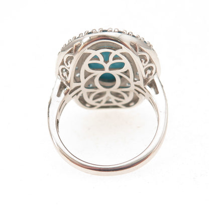 925 Sterling Silver Real Sleeping Beauty Turquoise & Blue Topaz Ring Size 8.25