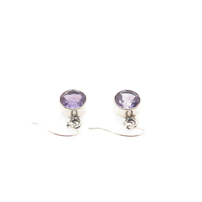 925 Sterling Silver Vintage Real Round-Cut Amethyst Dangle Earrings