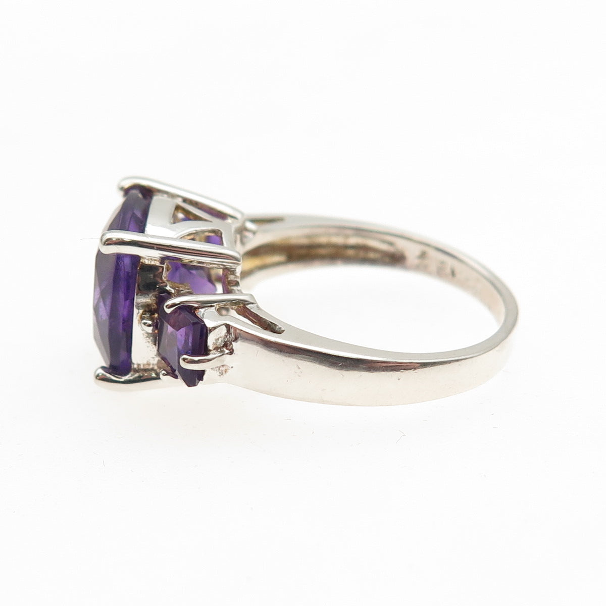 ROSS SIMONS 925 Sterling Silver Real Cushion & Princess-Cut Amethyst Ring Size 6