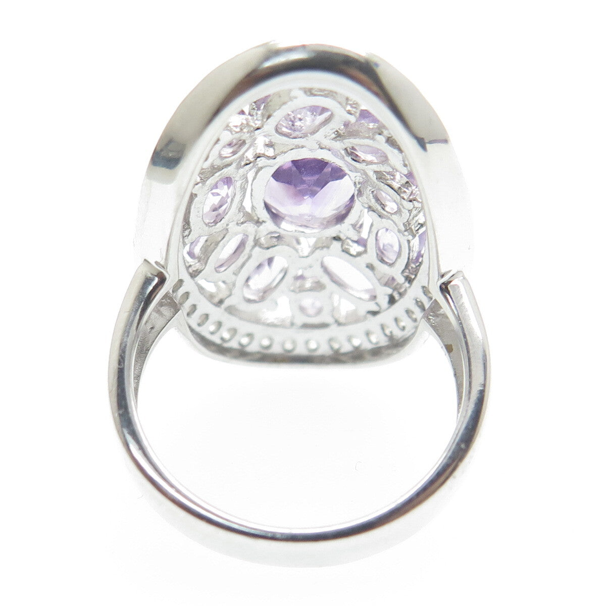 925 Sterling Silver Real Amethyst & White Topaz Cluster Ring Size 7